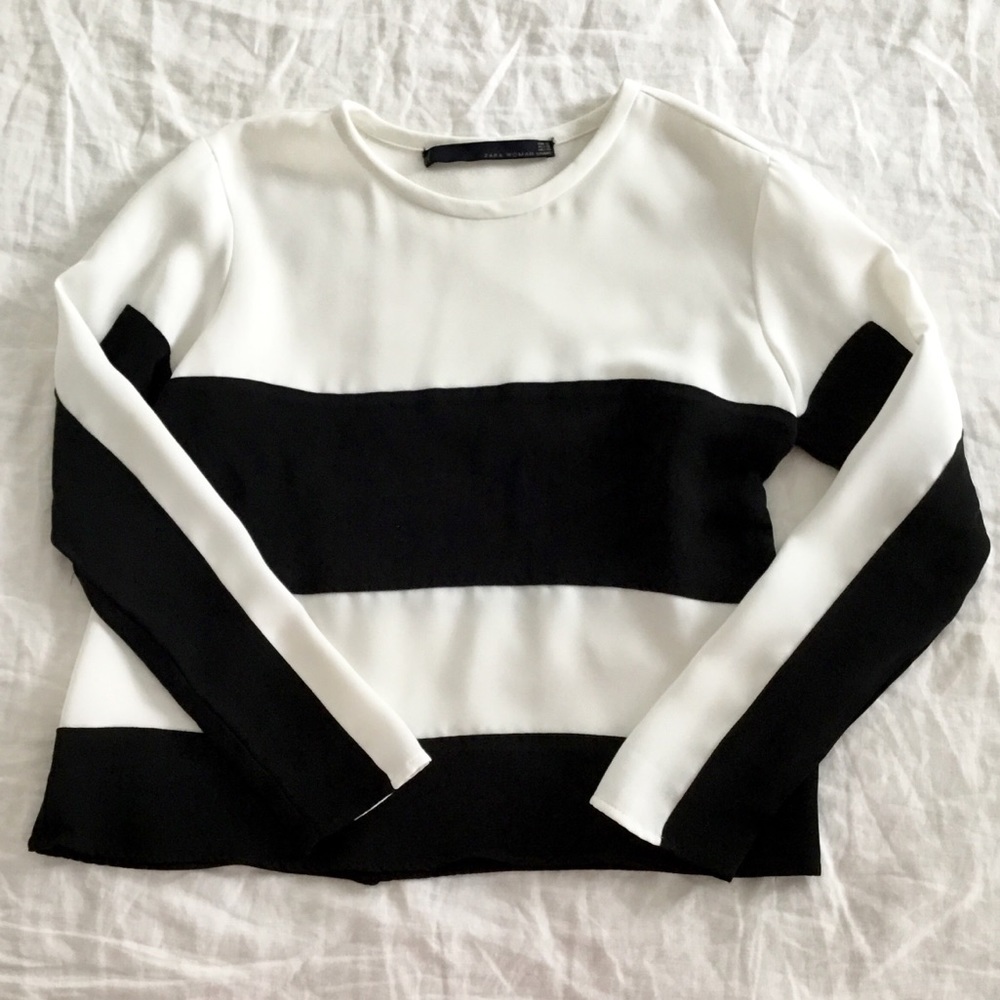 Zara Black and White Color Block Top